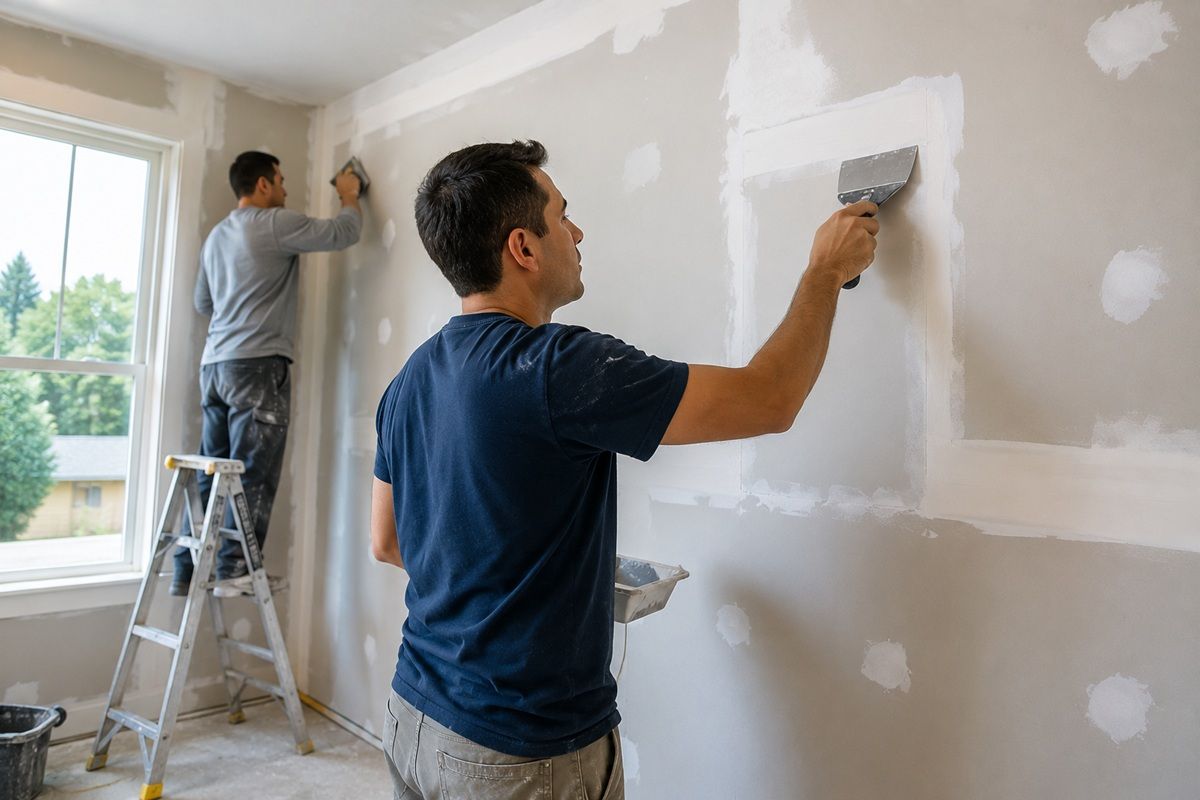Drywall repair work being completed inside a Hanford residence