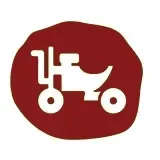 A red circle with a white icon of a dog on it.