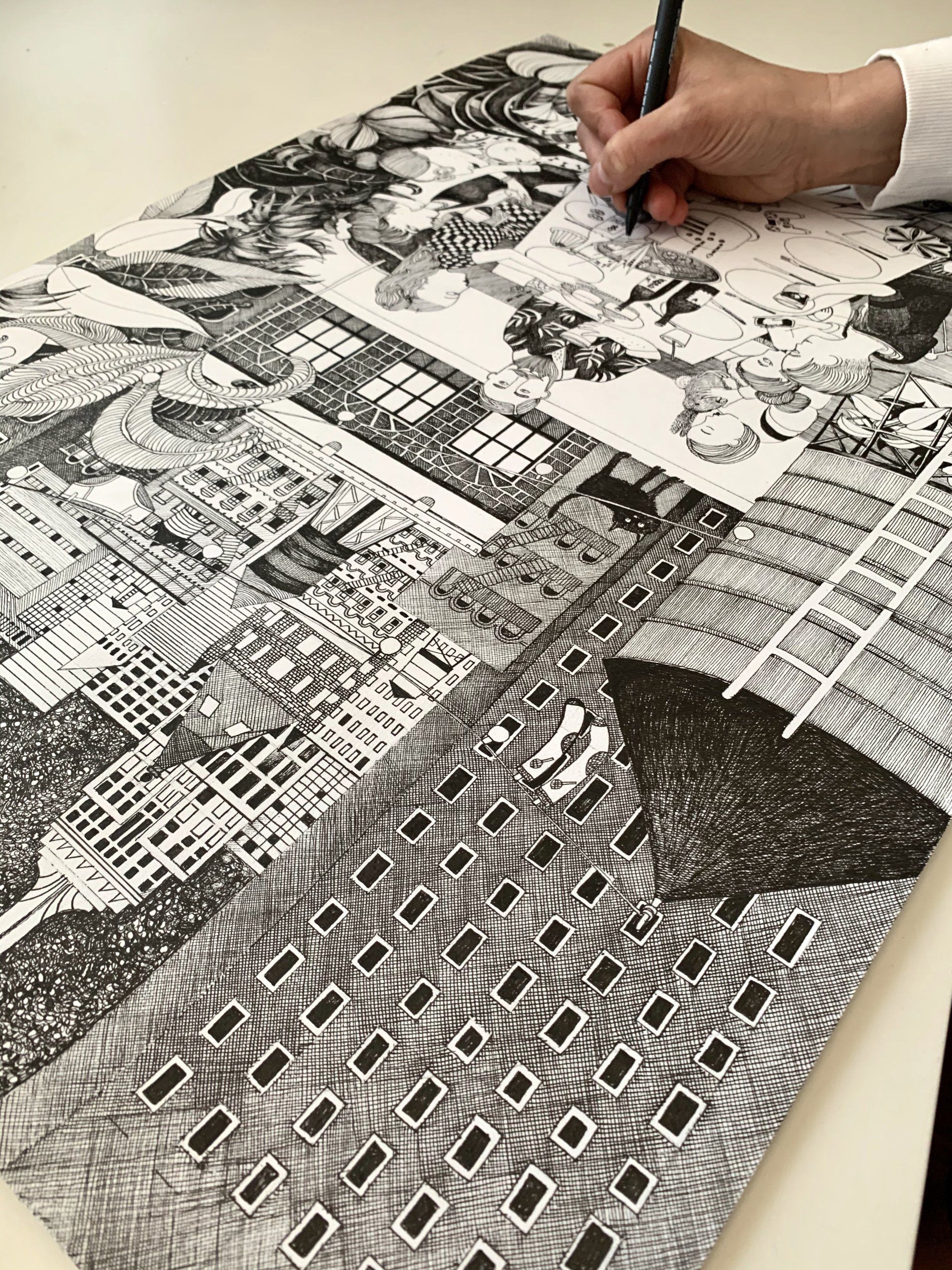 handgetekende zwart wit illustratie