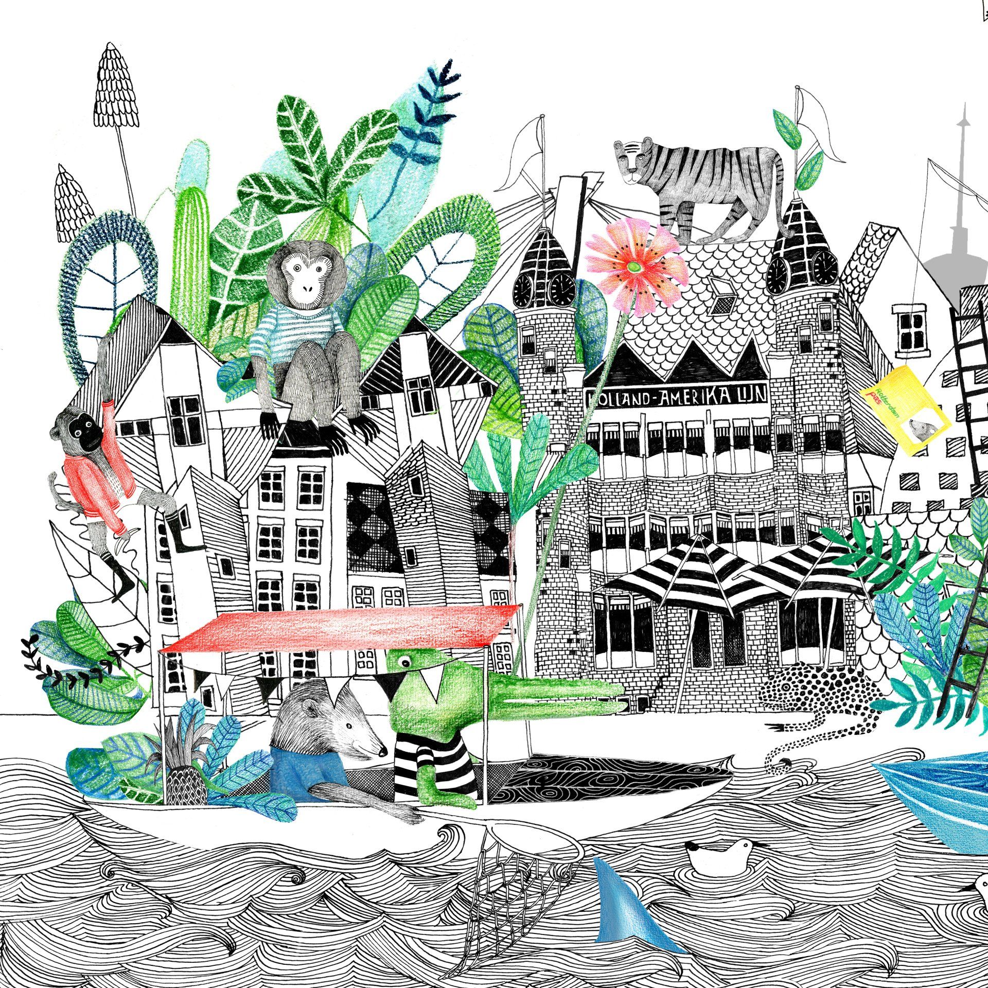 handgetekende illustratie in kleur voor magazine