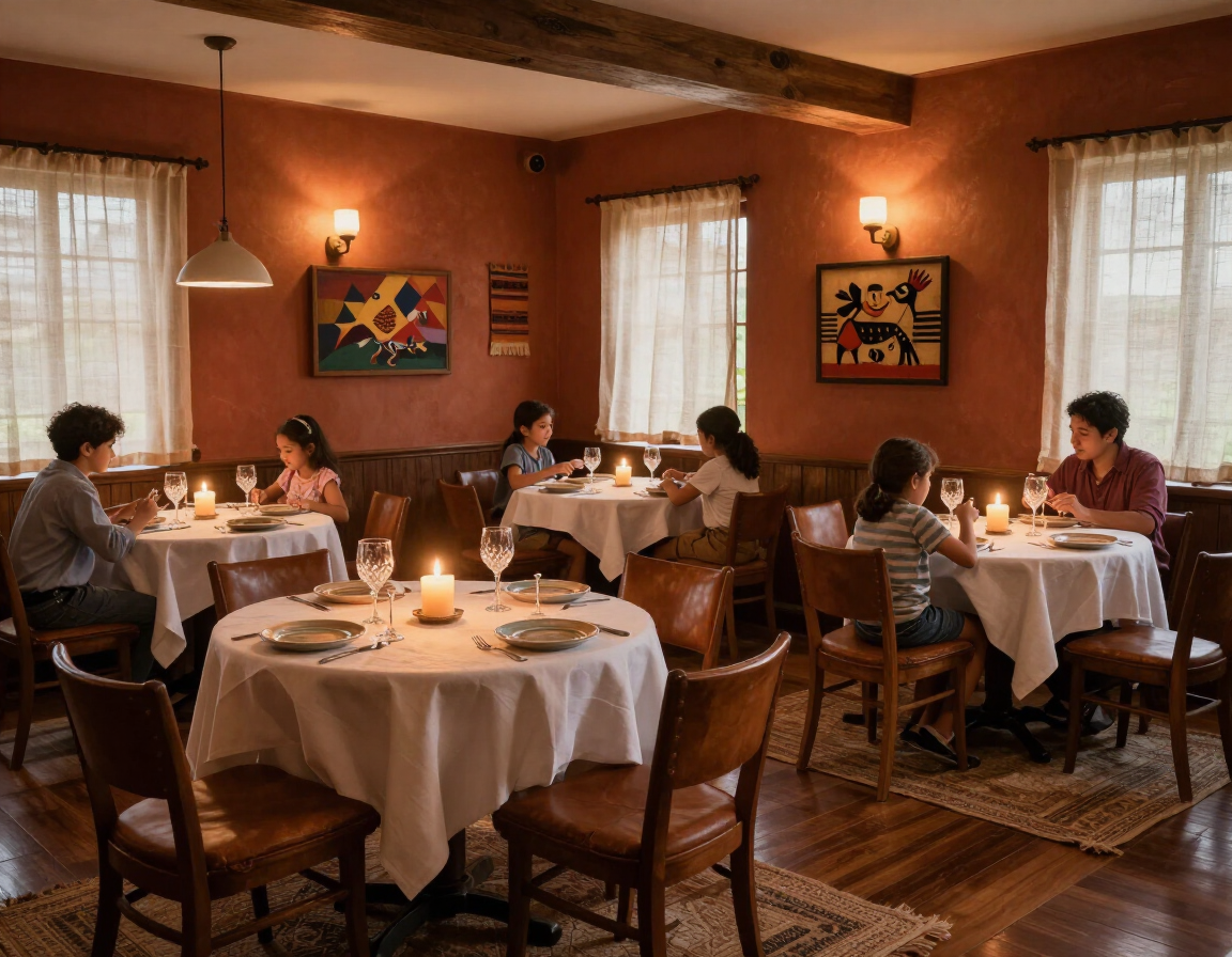 Salón del restaurante El Almacén Parrilla con mesas preparadas para recibir comensales