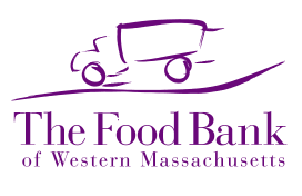 Logo for The Food Bank of Western Massachusetts with a purple truck icon