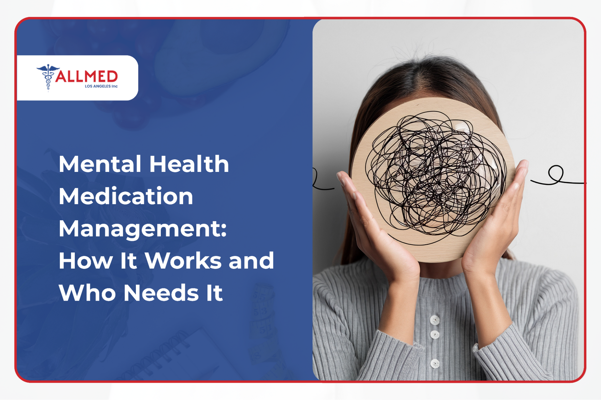Woman’s face is obscured with tangled wires, representing her need for mental health treatment.