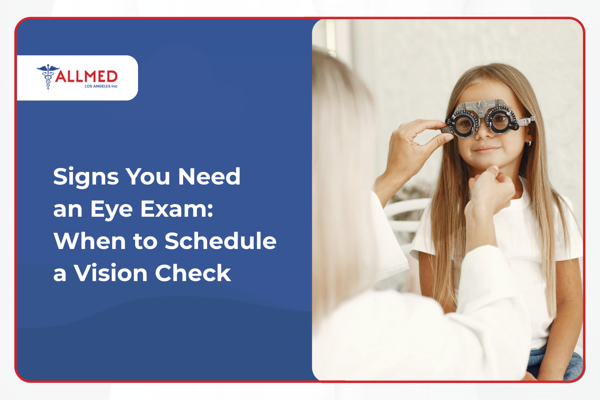Child wearing exam glasses during a comprehensive eye exam to check for eye discomfort.