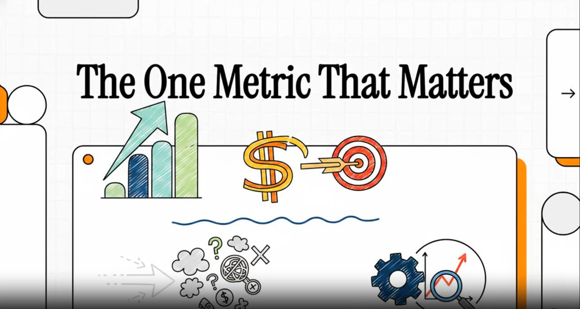 Title slide reading “The One Metric That Matters” with charts, gears, and target icons on white background