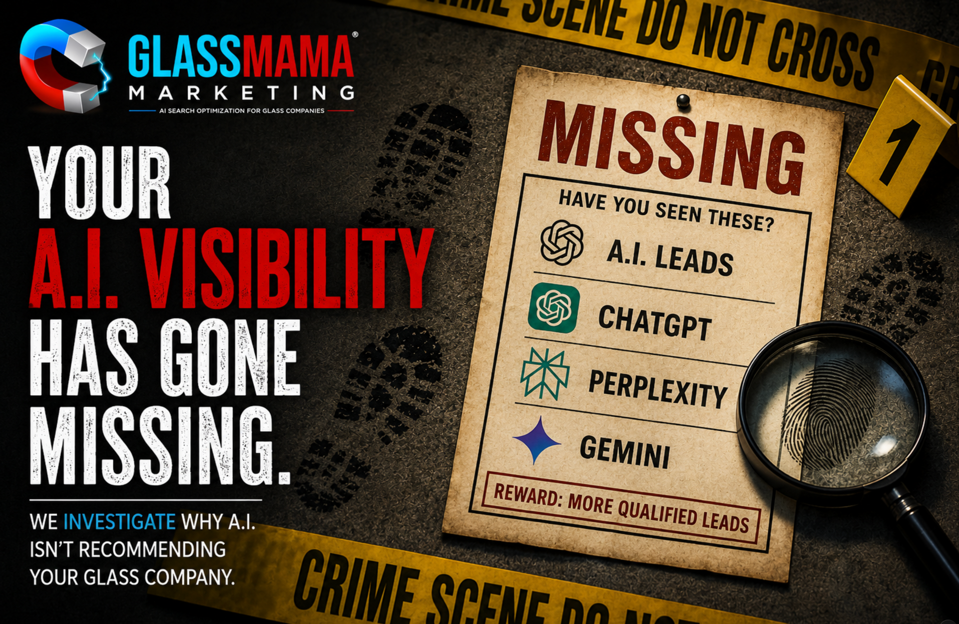 Glass Mama Marketing logo, AI search optimization and SEO agency working exclusively with glass comp