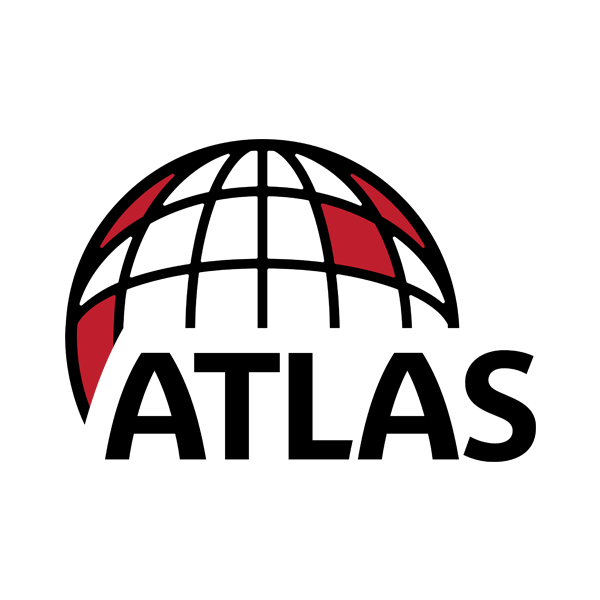 A logo for atlas with a globe in the middle