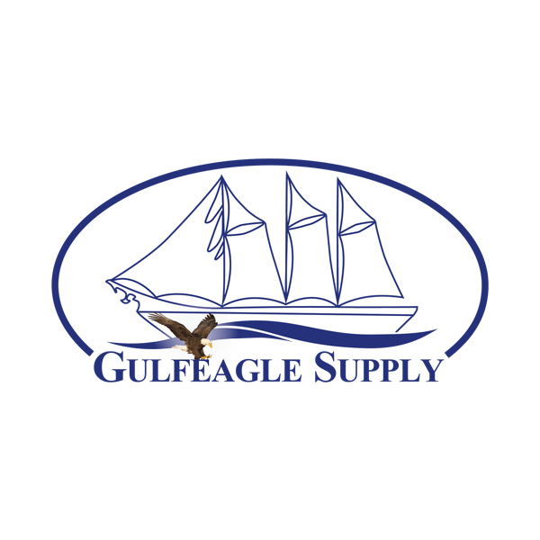 A logo for gulfeagle supply with a sailboat and an eagle