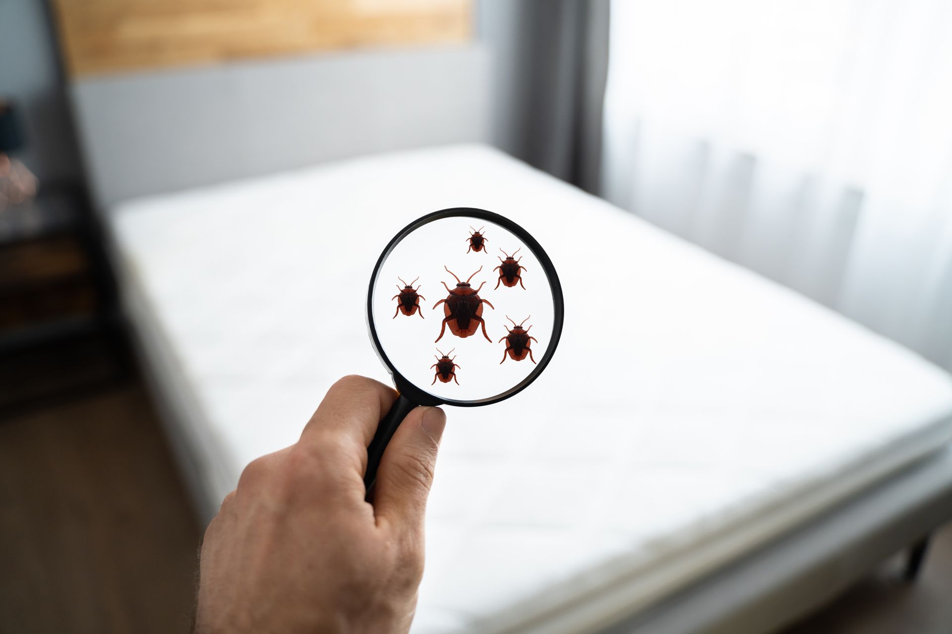 A Person is Holding a Magnifying Glass Over a Bed