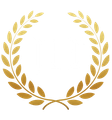 A gold laurel wreath on a white background.