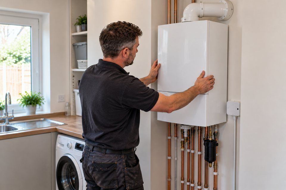 Engineer at work: boiler installation