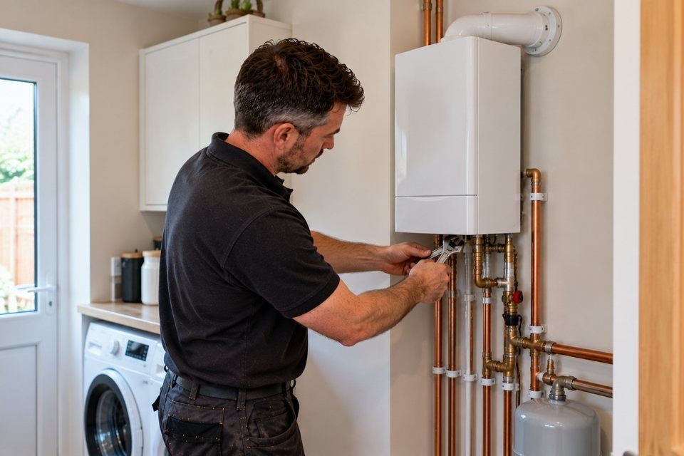 Engineer at work: gas water heater installation