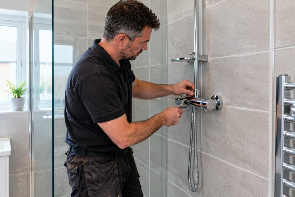 Engineer at work: shower repair and installation
