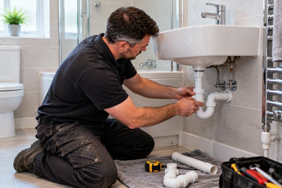 Engineer at work: waste pipe and trap replacement
