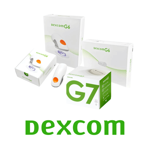 Dexcom G7 glucose monitor package with green Dexcom logo on a white background