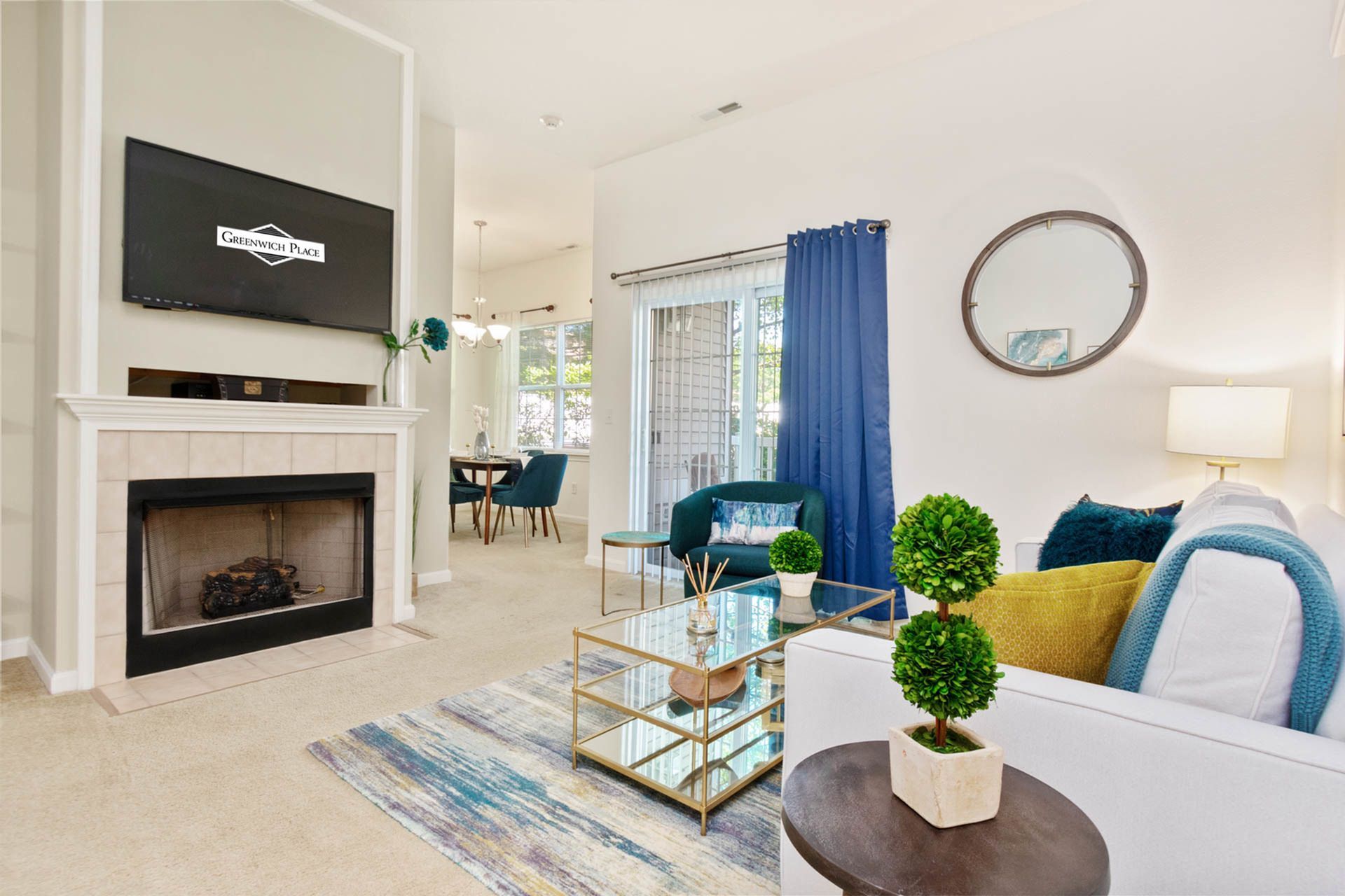 Spacious Living Area with Fireplace | Greenwich Place Apartments