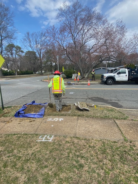 Working on replacing 12/2 triplex wire for a streetlamp.