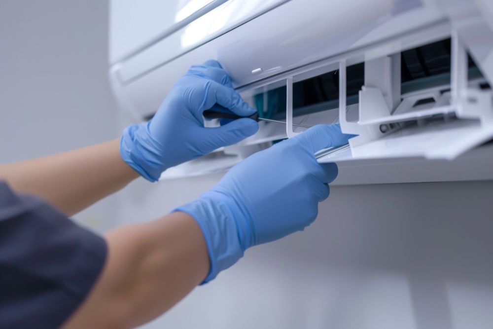 Technician Doing Repairs on Split System Air Conditioner