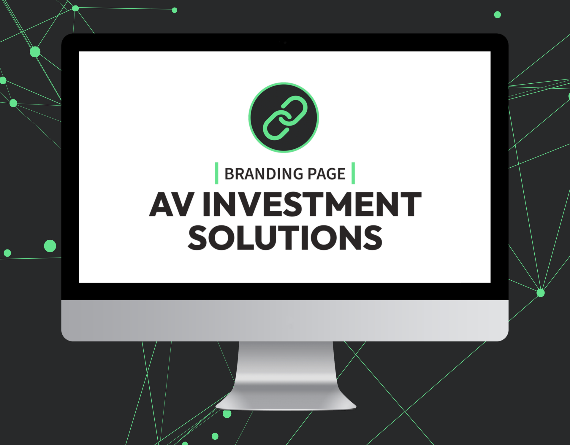 A computer monitor with the words `` branding page av investment solutions '' on it.