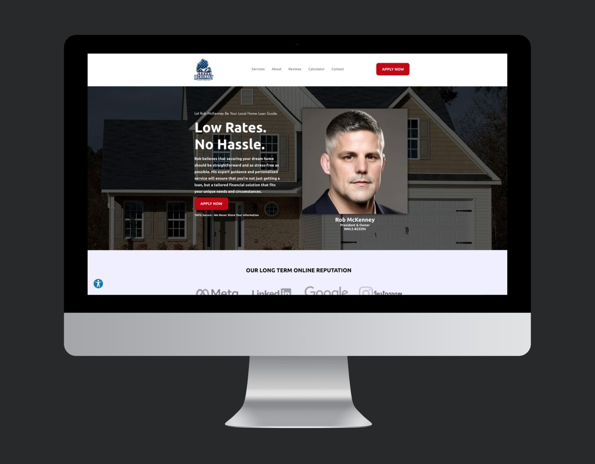 A computer monitor with a picture of a man and a house on the screen.