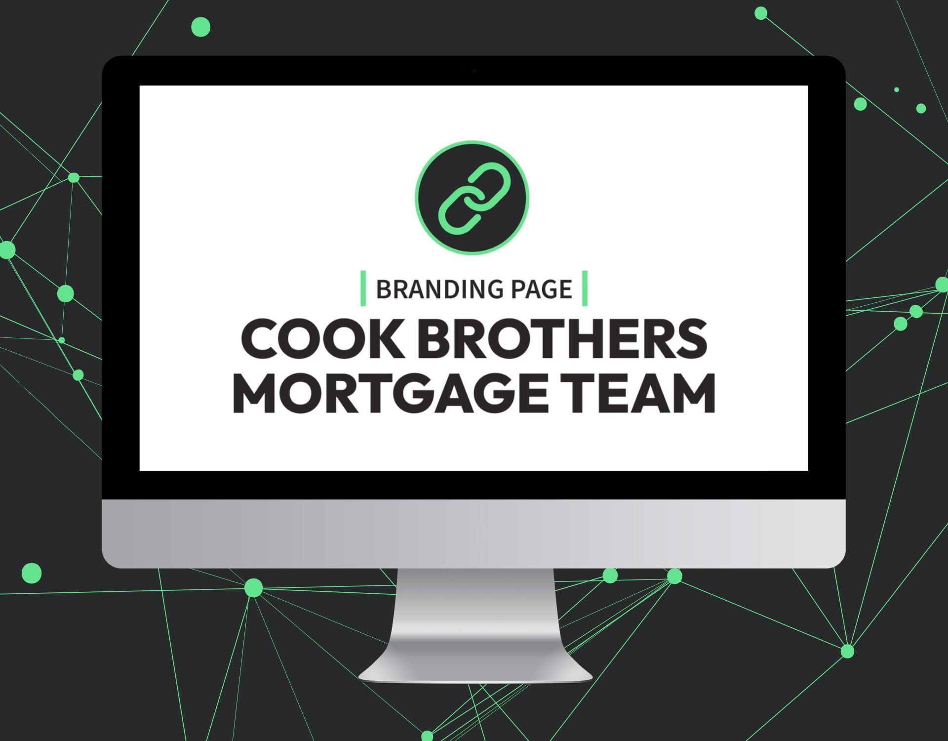 A computer monitor with the words cook brothers mortgage team on it.