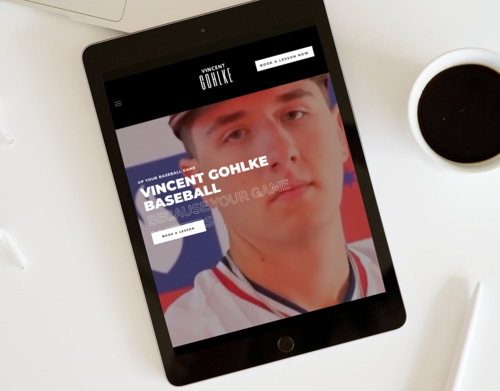 A tablet with vincent gohlke baseball on the screen