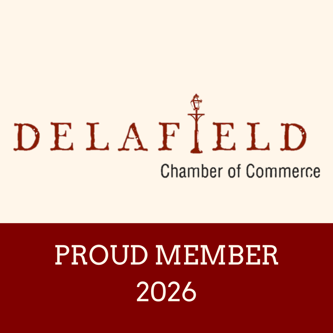 Delafield Chamber of Commerce 2026 Proud Member badge in red and cream.