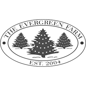 A black and white logo for the evergreen farm
