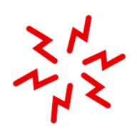 Red lightning bolt bursts radiating outward.