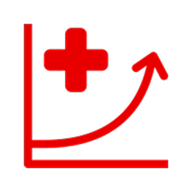 Red graph with a plus sign, showing upward trend.