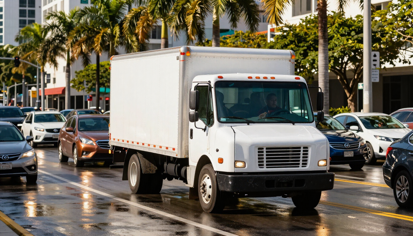 Delivery truck in traffic