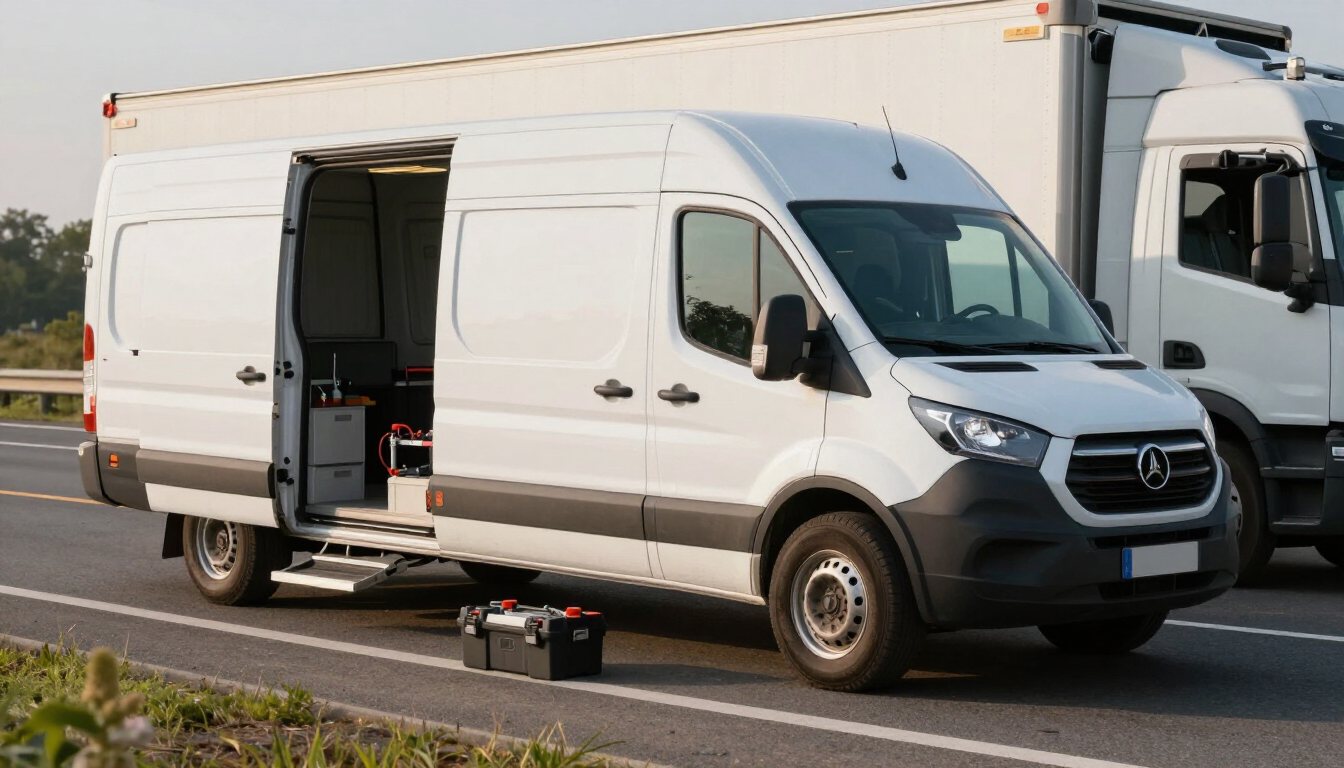 Mobile service van helping a truck