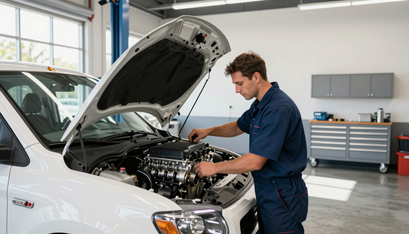 ASE Certified technician installing a JASPER remanufactured engine in a fleet truck.