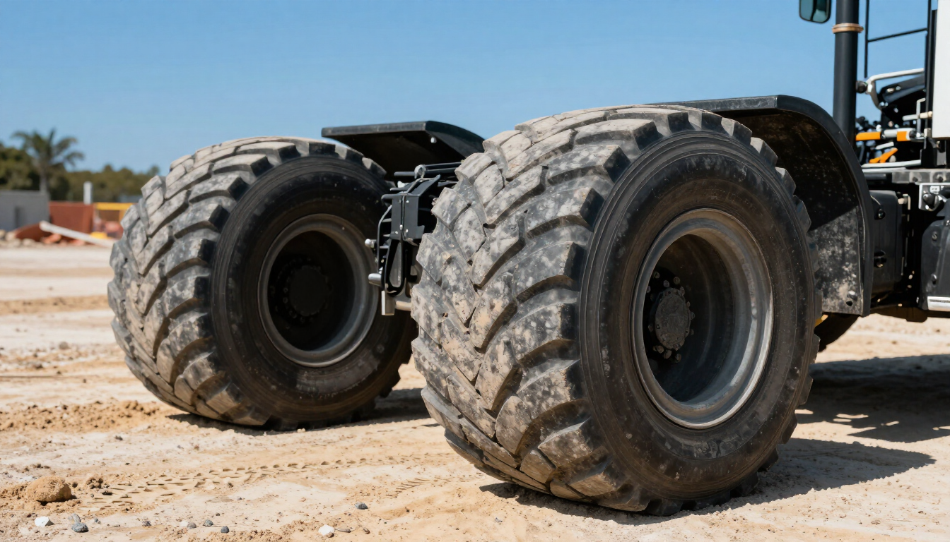 Medium duty truck tires on a Florida construction site