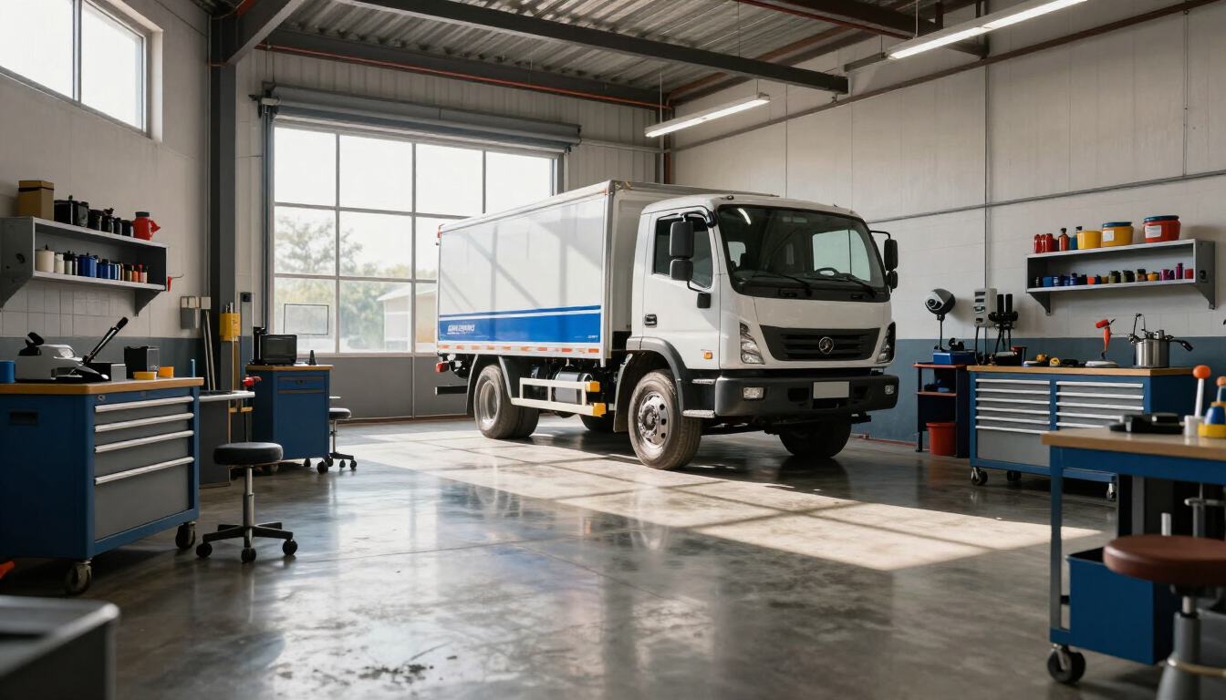 Shop bay with truck