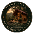 Virginia Backcountry Cabins logo with a cozy cabin in green mountain landscape