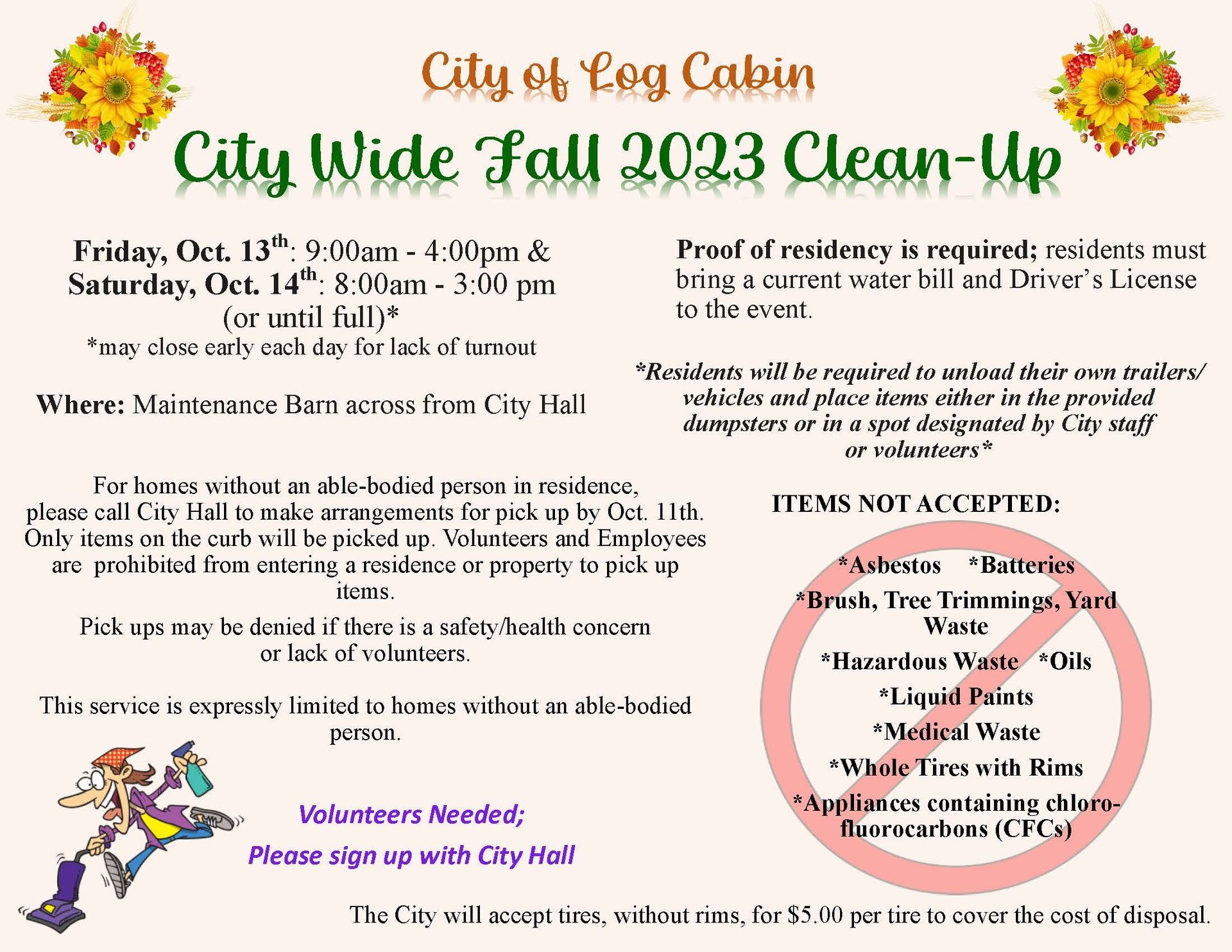 A poster for the city of leg cabin city wide fall 2023 clean up