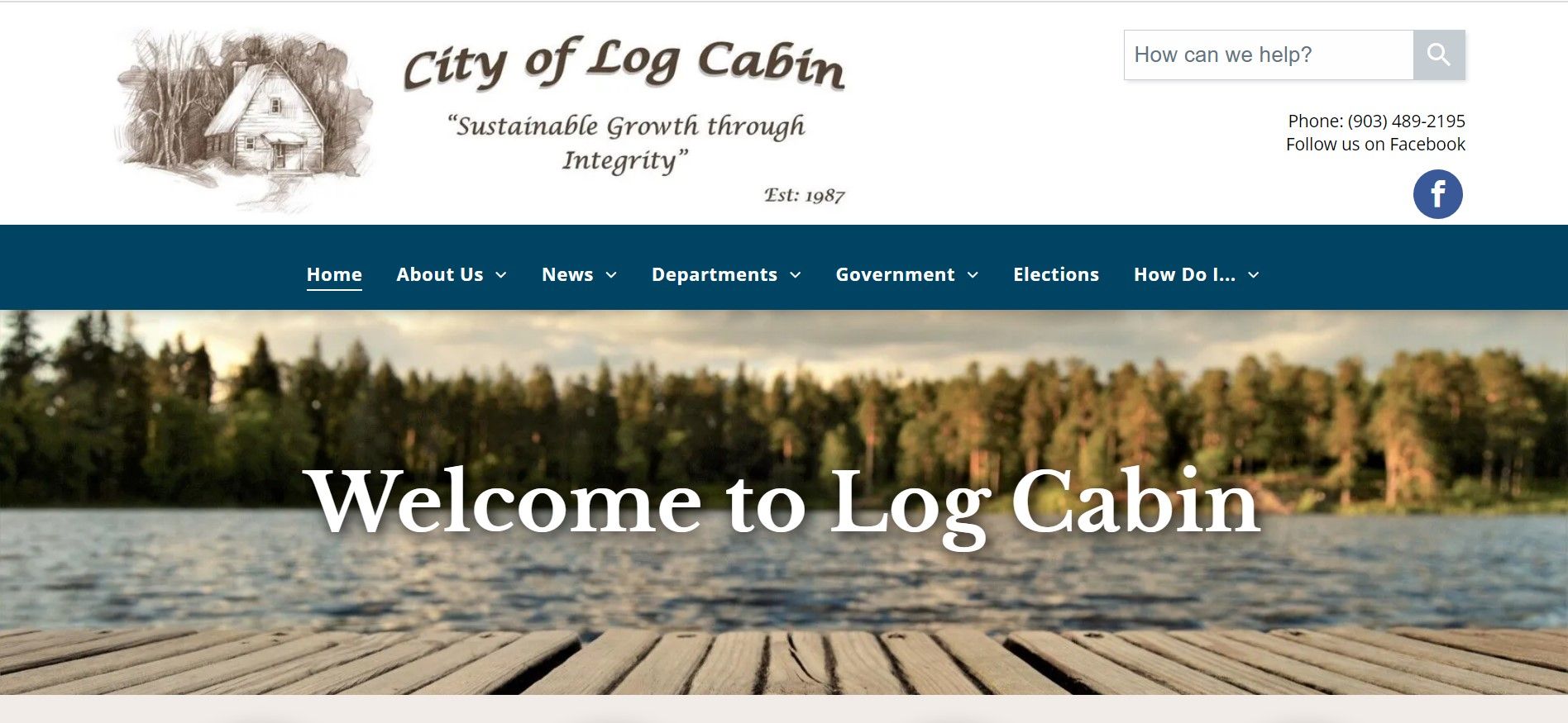 A website for the city of log cabin welcomes you to log cabin