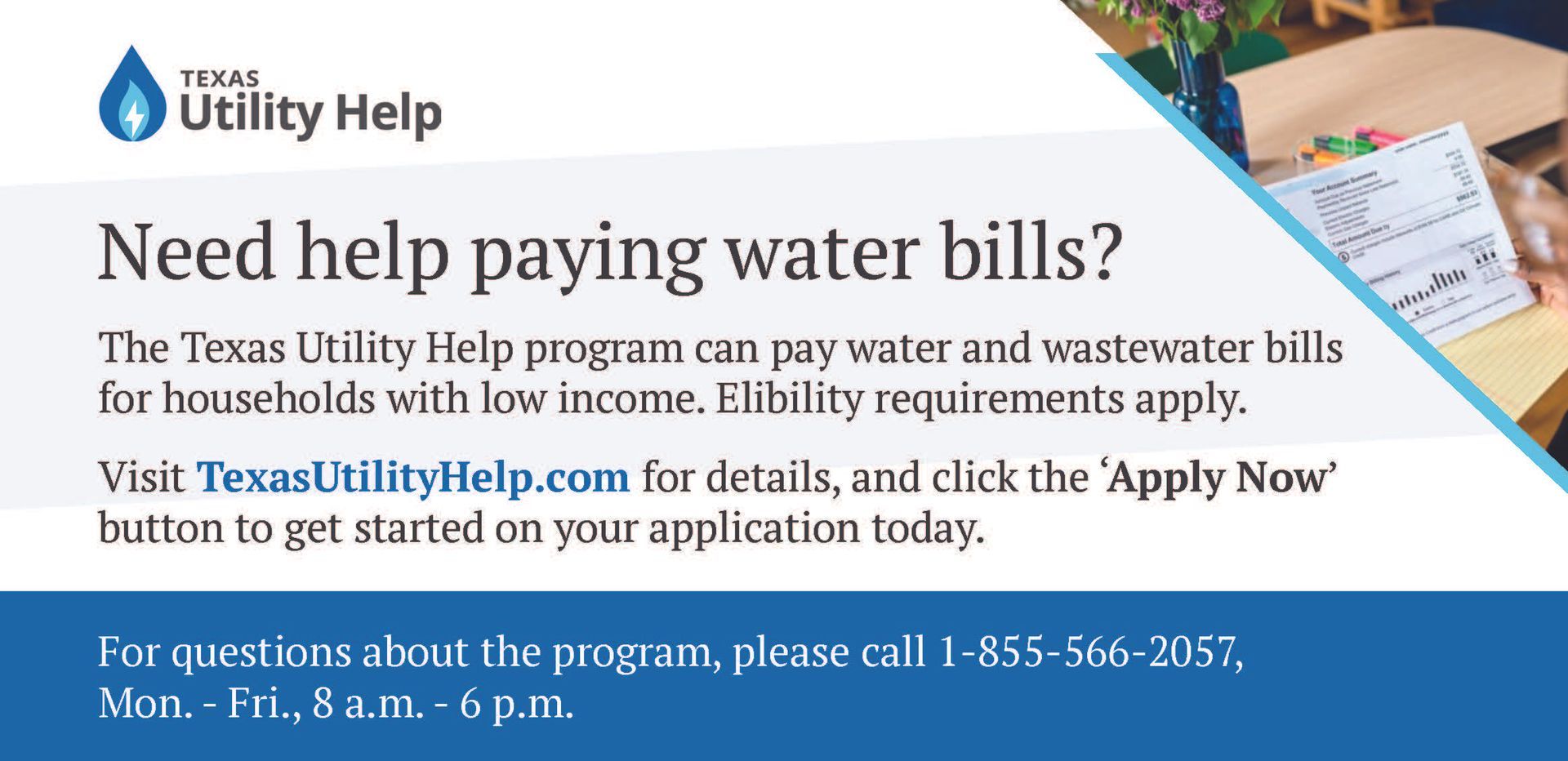 An advertisement for the texas utility help program