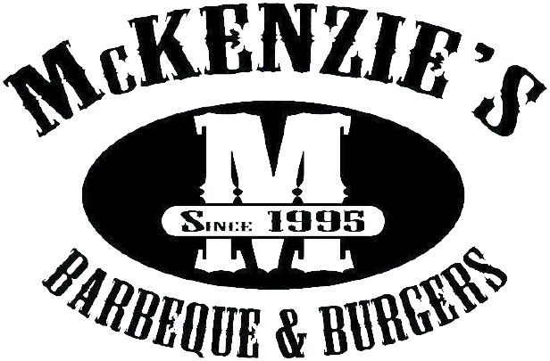 McKenzie’s Barbeque & Burgers logo with bold black-and-white text and a central “M” emblem, “Since 1995” on a black oval