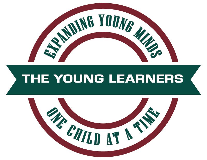 Logo reading “The Young Learners” with “Expanding young minds” and “One child at a time” in teal and maroon