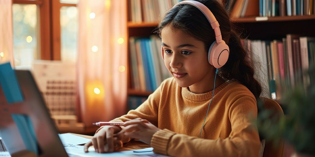 niña haciendo tarea en computadora