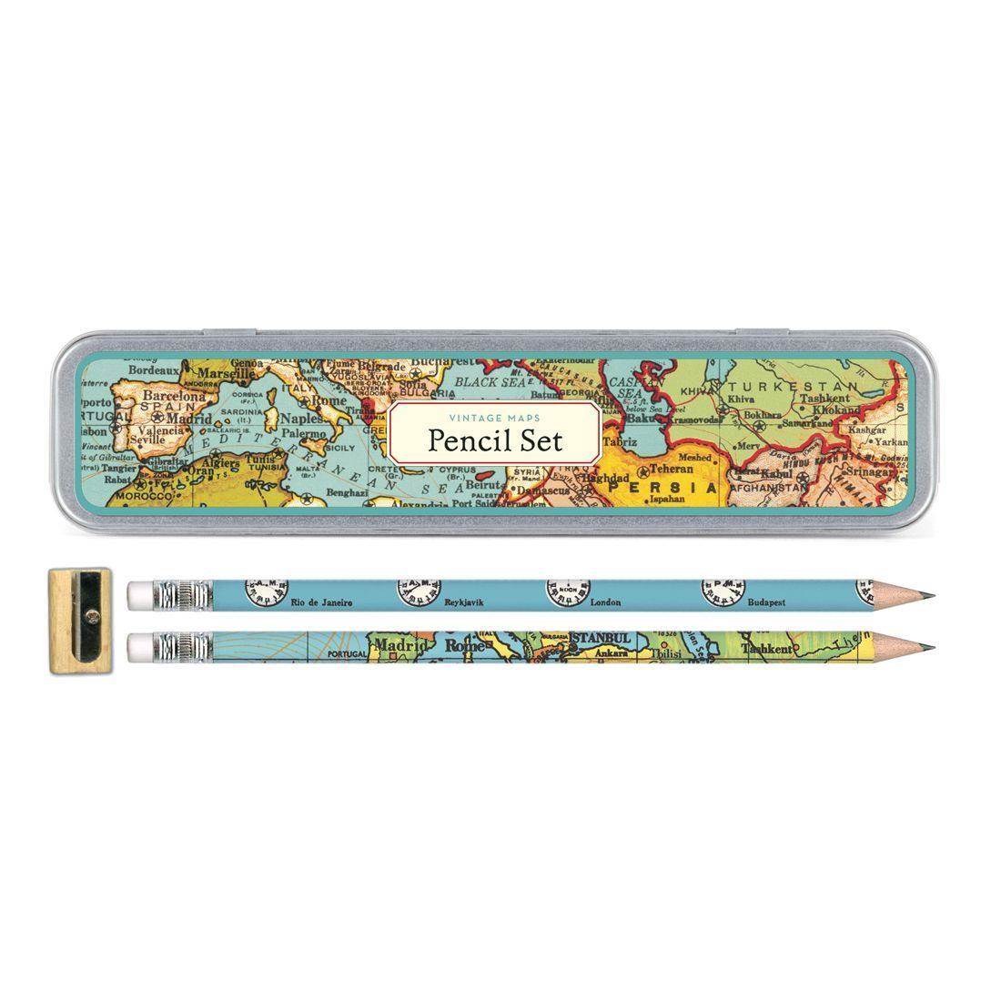 Conjunto de Lápis Vintage World Maps (22X5cm)