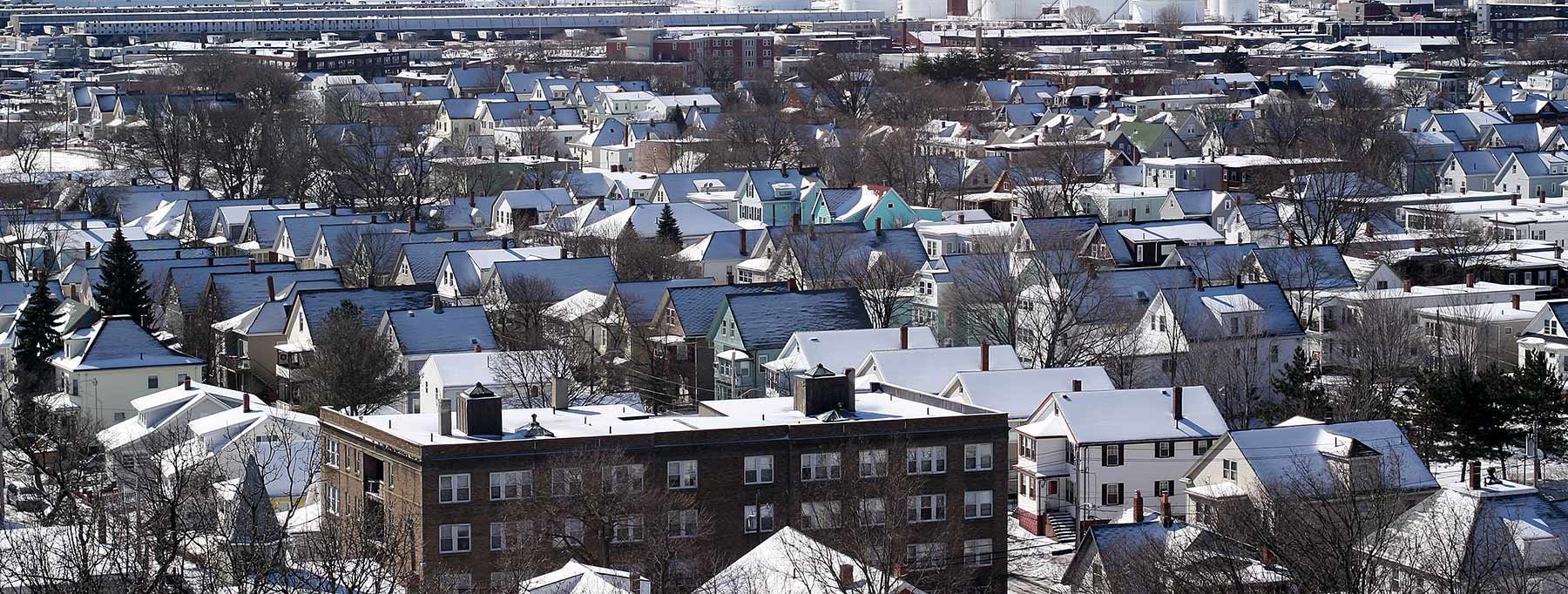 Aerial photo of a residential area in Everett MA, relating back to the question: Is Massachusetts a landlord-friendly state?