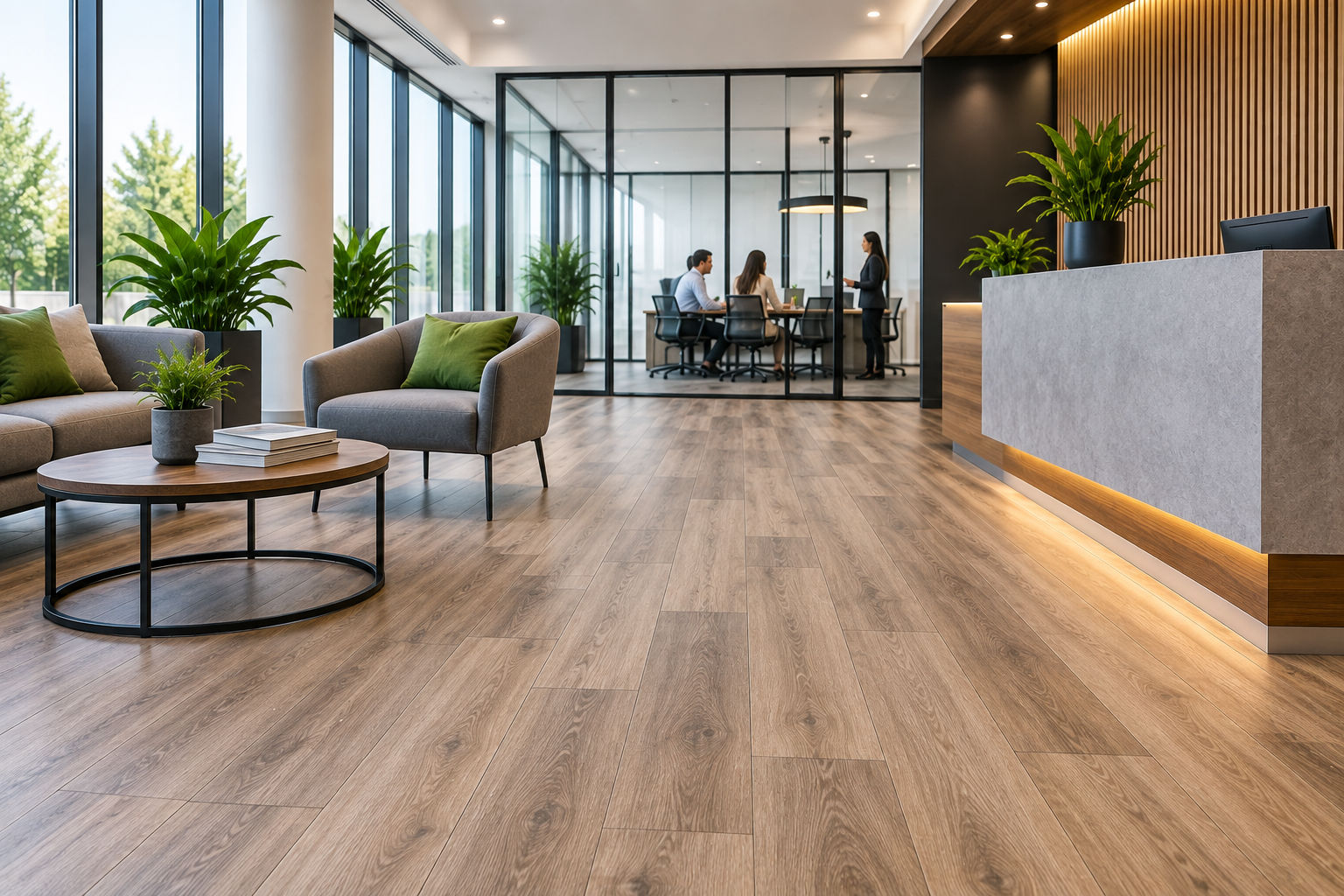 SPC vinyl flooring in a modern commercial office