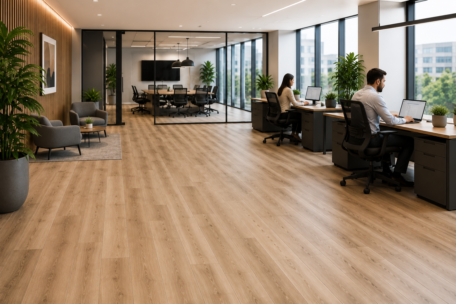 Modern Gauteng office with stylish vinyl flooring installed by Picasso Laminate Flooring.