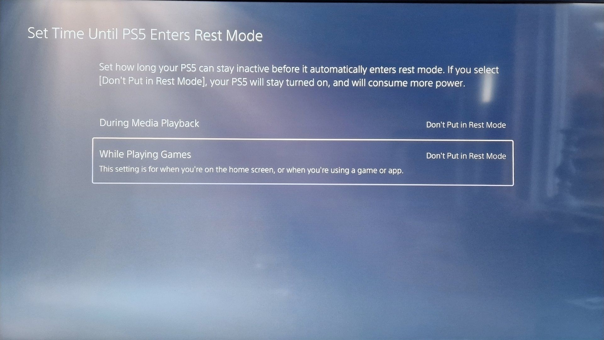 PS5 Rest Mode