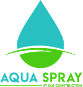 Logo for Aqua Spray by DLR Construction featuring a teal and green water drop icon separated by a curved line.