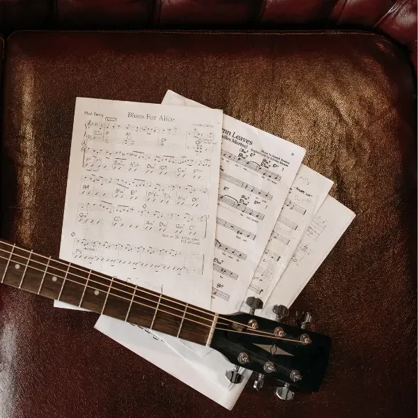 Image of the top of a guitar showing the chords.
