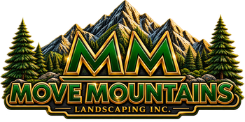 Move Mountains Landscaping Inc. logo featuring green and gold mountains and evergreen trees, Halifax landscaping and hardscaping company specializing in paver patios, concrete, walkways and retaining walls.
